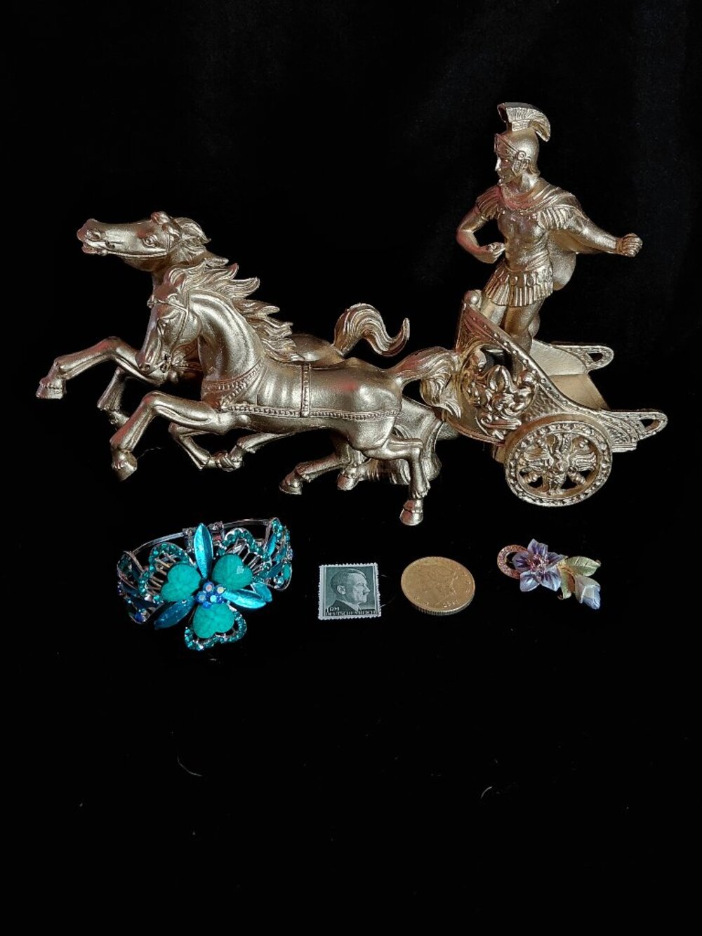 Grandma's vintage lot - sculpture- jewelry - stamp - coin